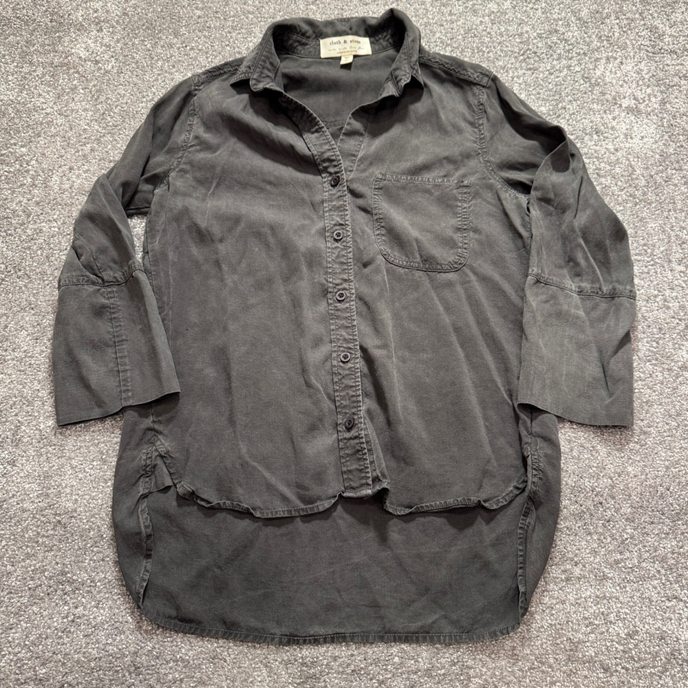 Cloth & Stone Shirt Womens S Gray 100% Tencel Lyocell Anthropologie Boho Relaxed